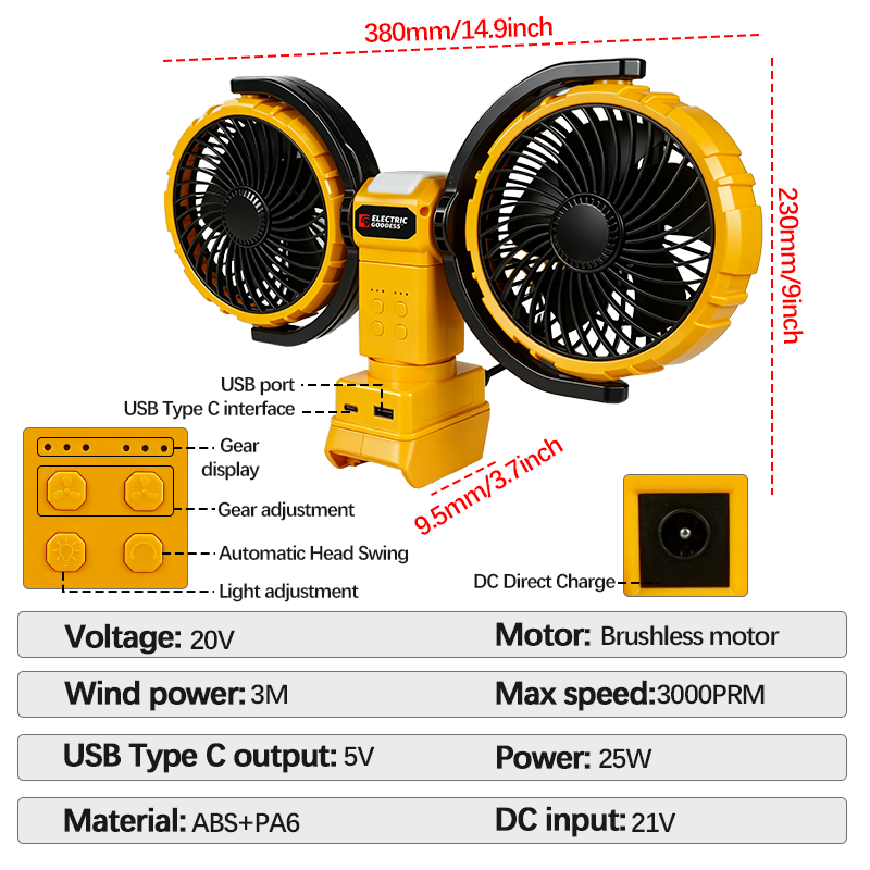 3000RPM Portable Dual Head Fan - Power Tools Book recension och pris